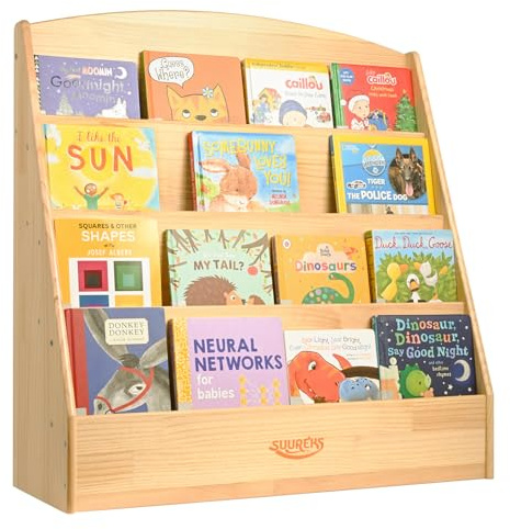 suureks Montessori Bookshelf, 4 Tier Kids Bookshelf – Safe, Sturdy, and Easy to Clean, Premium Wooden Book Shelf for Kids Rooms, Playroom, Classroom, Nursery（31-1/2 D x 11-4/5 W x 31-1/2 H）