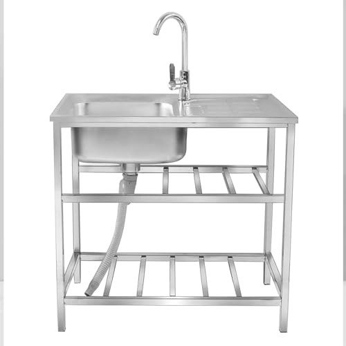 Stainless Steel Utility Sink, Freestanding Single Bowl Kitchen Sink for Outdoor Laundry Tub, Slop Sink for Garage, Restaurant, Kitchen, Laundry Room