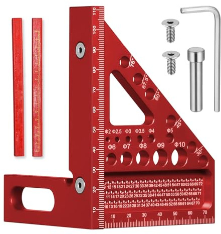 3D Multiángulo Escuadra Carpintero, 22.5-90° Herramientas de Carpintería Precisas, Escuadra De Carpintero 3d En Metal con 11 Tipos de Agujeros & 2 Pines Ocultos Para Carpinteros, Ingenieros