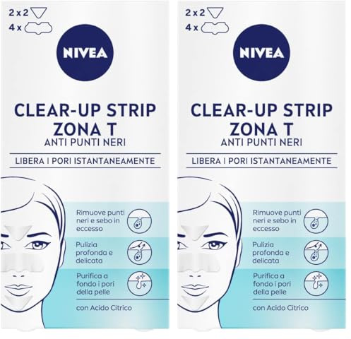 Nivea Clear-Up Strips Zona T 6 pz, Cerotti Punti neri, Anti Imperfezioni, per la Pulizia Viso (Confezione da 2)