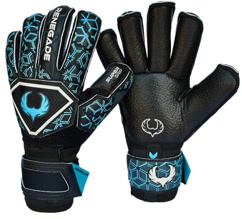 Renegade GK Triton Specter Goalie Gloves with Pro-Tek Fingersaves | 3.5+3mm Super Grip & 4mm Duratek | Black & Blue Soccer Goalkeeper Gloves (Size 5, Kids, Boys, Girls, Roll Cut, Level 2)