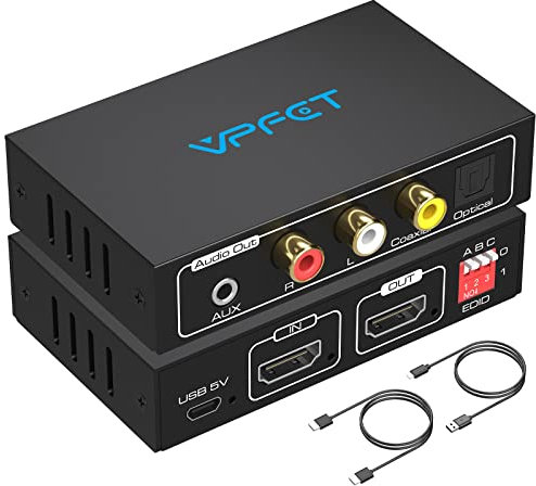 HDMI Audio Extractor 4K Splitter to Optical 3.5mm AUX L/R Coaxial Audio Adapter Converter 8 EDID Settings Supports HDCP 1080p 3D Dolby Digital DTS 5.1 PCM for PS4 PS5 Xbox Fire Stick Pass Through CEC