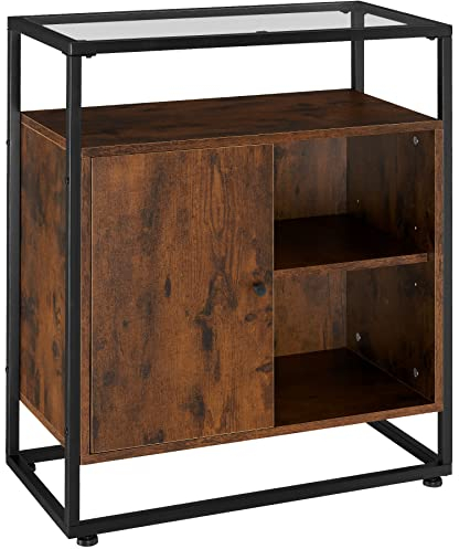 tectake® Kommode, Sideboard, Schrank mit Glasablage, Highboard, Barschrank 70 x 38 x 80,5 cm, Beistellschrank, Mehrzweckschrank, Möbel Wohnzimmer, Schlafzimmer - Industrial Dunkelbraun