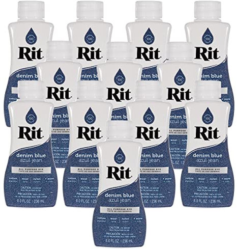 Rit Dye - Tinte líquido para telas de 8 onzas para ropa, decoración y manualidades, color azul mezclilla (paquete de 12)