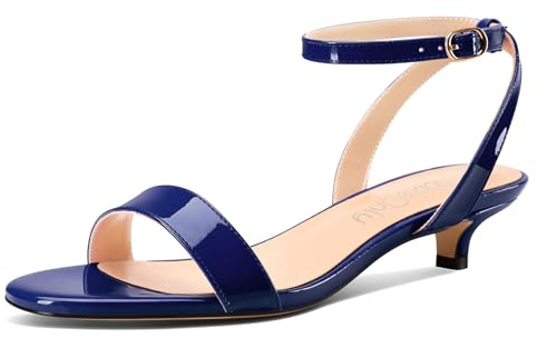 NobleOnly Femmes Bas Kitten Talon Heel Ouvert Bout Lanières Cheville Slingback Sandales Dress Décontracté Boucle Chaussures 3 CM Heels Bleu Marine 40 EU