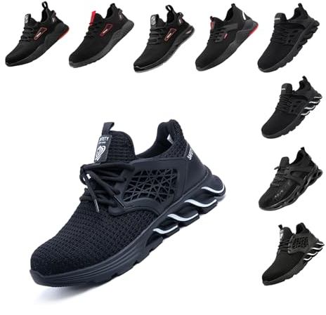Hitmars Sicherheitsschuhe Herren Arbeitsschuhe Damen Stahlkappe Leichte Stahlkappenschuhe Atmungsaktive Sportliche Arbeitsturnschuhe V-7 Schwarz Größe 41 EU