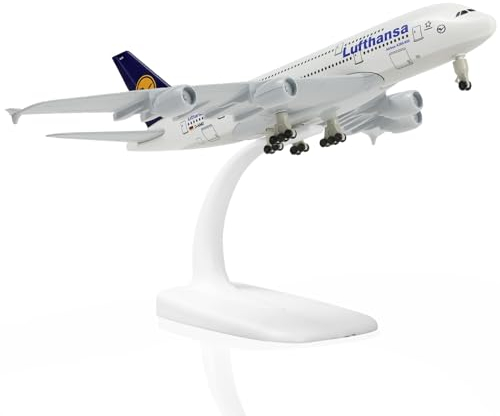 QIYUMOKE 1/300 Metallflugzeugmodell für Lufthansa A380 mit Ständer (7.5 Zoll), geeignet für Luftfahrtbegeisterte als Geschenk oder Ausstellungsdekoration