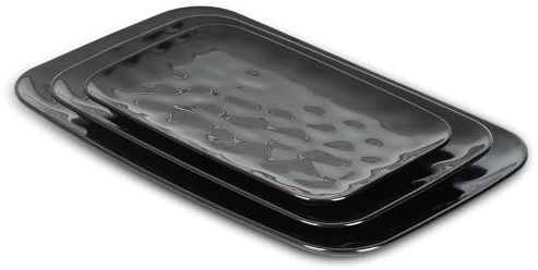vicrays Ceramic Rectangle Serving Platters - 14 12 10 Porcelain Serving Trays Plates for Party BBQ Appetizers Sushi Dessert - Microwave Oven and Dishwasher Safe - Set of 3 Bright Black