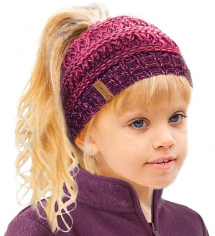 TOSKATOK Thermo-Mütze für Mädchen, mit Teddy-Fleece gefüttert, Pferdeschwanz-Mütze, Violett/Morello/Pink, 1 count (Pack of 1)