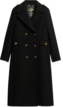 Superdry Damen Zweireihiger Mantel aus Wollmischung Schwarz 36