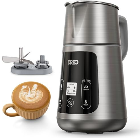 DREO All-in-1 BaristaMaker Milk Frother, Electric Foam Frother for Latte Art Microfoam and Coffee, 15oz/450ml Automatic Milk Warmer with 30 Drinks, Dishwasher Safe, Dairy/Plant-Based Milk