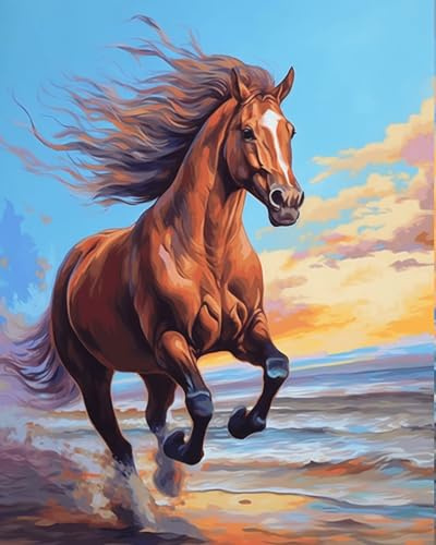 Newsight Paint by Numbers for Adults & Kids & Beginners DIY Acrylic Painting Gift Kits (Running Horse, 12 Wx16 L)