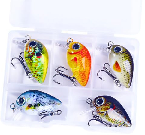 Steinn Mini Wobbler Crankbait - Set di 5 esche artificiali, pesce predatore, luccioperca, pesce persico, 1,6 g, 2,5 cm, con scatola per esche