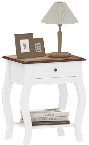 HOMCOM Comodino Camera da Letto con Cassetto e Ripiano Aperto in Stile Francese, Comodino Stretto Salvaspazio in MDF, 45x35x55 cm, Bianco e Rovere