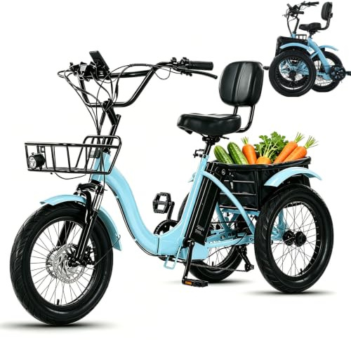Triciclo Eléctrico Plegable De 18 Pulgadas para Adultos, E-Trike con Cesta De Gran Capacidad, Pantalla LCD, 3 Modos De Conducción, para Viajes Al Aire Libre Y Compras Blue