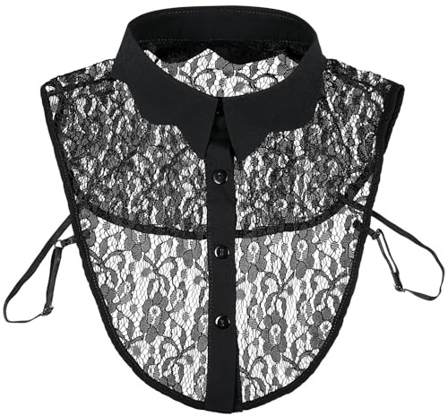 Col en Dentelle Amovible Femme Noir, Choker Détachable, 4 Boutons | Chiffon Solide, Style Mode All-match, Se Cache sous Tenue Décontractée, pour Robes, Pulls, T-shirt, Blouse