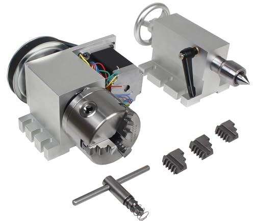 CNC Rotary Axis 4th Axis with 3 Jaw Chuck,CNCTOPBAOS K11-80mm Hollow Shaft Dividing Head Rotational A Axis w/ 65mm Tailstock Reducing Ratio:6:1 for CNC Router Engraving Lathe Milling Machine