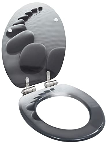 vidaXL Toilettensitz mit Soft Close Deckel Absenkautomatik Stein-Design WC Sitz Brille Toilettendeckel Klodeckel Klobrille Toilettenbrille MDF