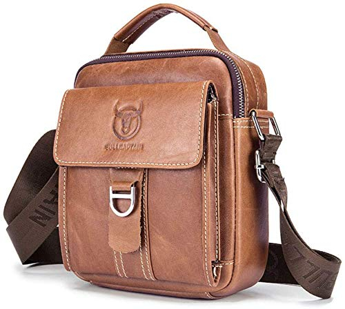 VINBAGGE Echtes Leder Klein Umhängetasche Herren Tasche Reisen Mini Schultertasche Handytasche Männer Mini Messenger Bag - Braun