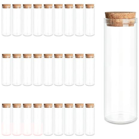 28-Pack 0.61 oz (18 ml) Glass Bottles & Test Tubes with Cork Stoppers – for Spell Jars, Spice Storage, DIY Favors, Travel Memories, Plant Propagation – Empty Recyclable Containers for Crafts, Kitchen