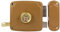 Amig - Cerradura de Sobreponer de Derecha con Palanca de Cierre, Lengüeta y Tirador - Acero Dorado - Medida: 100 x 95 mm - Ideal para Puertas de Madera de Entrada o de Paso
