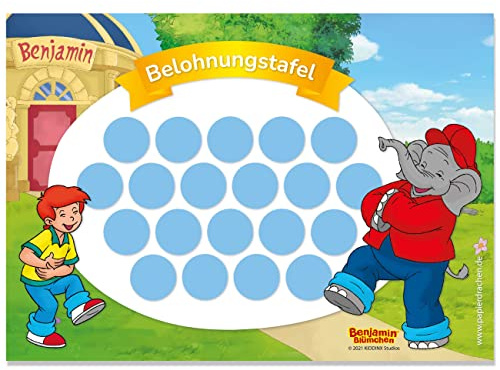 Pappersdrake belöningstavla set för barn som avrivningsblock 10 ark – motiverande koncept som utbildningshjälp – med fantastiska klistermärken för pojkar och flickor – motiv Benjamin Blümchen set 1