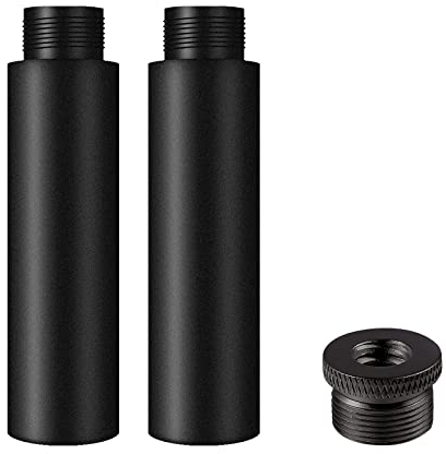 SAVITA 2 Stück Mikrofonständer Verlängerung mit 1 Stück Metalladapter 1-1,5cm Mikrofon Verlängerungs Stange 1,5cm für Tischstative und Armstativ (Schwarz)