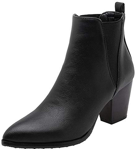 Smilice Women Fashion Chelsea Boots with Pointed Toe and Chunky Heel Black