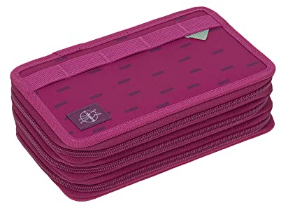LÄSSIG Federmäppchen befüllt 20-teilig / School Triple Pencil Case Unique Speckles Berry