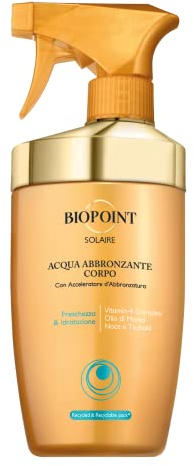 Biopoint Solaire - Acqua Solare Abbronzante Corpo Senza Filtro, Azione Antisale Idratante, Accelera il Processo di Abbronzatura e Dona Freschezza, 400 ml