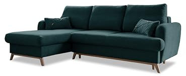 MIUFORM Scandic Lagom S mit Bettkasten | 4 Sitzer Ecksofa | L-Form Links | 235 x 157 x 90cm Couch | Klappsofa mit Schlaffunktion | Schlafsofa klappbar (Türkis)