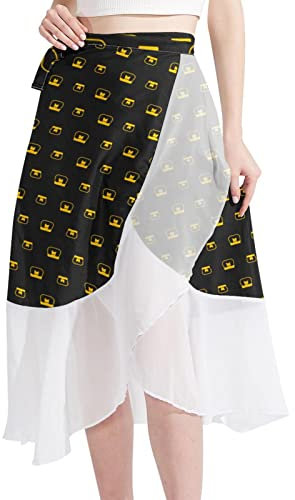 Honey Pot Pattern on Black Background-01 Women Beach Sarongs Sheer Cover Ups Chiffon Bikini Wrap Skirt for Swimwear