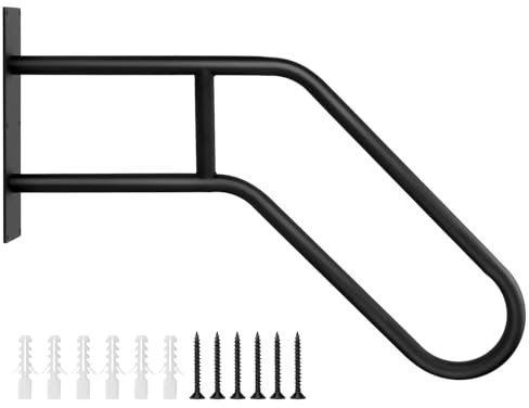 QWORK® 66cm Outdoor Safety Handrails, 1-3 Steps Wall Mount Hand Rail, U-Shape Safety Handle, for Gardens, Hotels, Schools, Porch Entry, Black