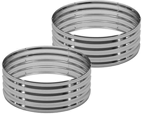 DIIYIV 2PCS 3x3x1FT Galvanized Raised Garden Bed Kit,Vegetable Boxes-Round Metal Flower Box,Large Planter Raised Beds Outdoor Garden for Planting,Fruit,Herb-Silver