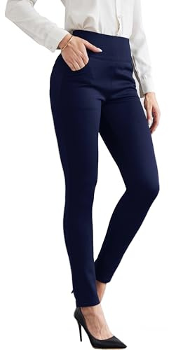heipeiwa Damenhose, enge Passform, hohe Taille, Schlupfhose mit Taschen, bequem, Stretch, schmale Passform, Marineblau, Groß