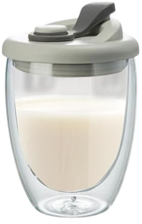 Tazza da caffè isolata a doppia parete, 350 ml, trasparente, da viaggio, con coperchio, per caffè, tè, latte, latte, succhi di frutta, per bevande calde e fredde, bicchieri da dessert per casa, bar e