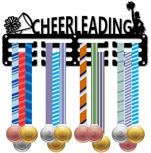 CREATCABIN Cheerleading Medal Holder Cheerleader Medal Hanger Display Sports Competition Lanyard Ribbon Holder Frame Rack Awards Wall Mount Hanging for Athletes Race Players Medalists 11.4 x 5.1Inch