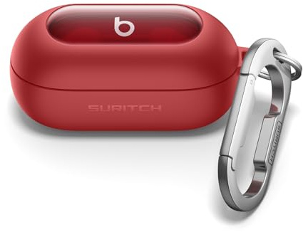 SURITCH Magnetic Case Compatible with Beats Solo Buds,Robuste Stoßfeste Schutzhülle für Kopfhörer​​ mit Reinigungsset & Karabiner Schlüsselbund（Rot）