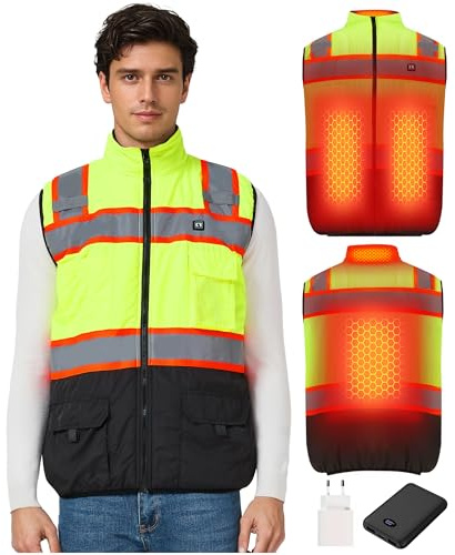 CYCYHEAT Beheizbare Warnschutzweste für Herren & Damen – Reflektierende Weste Jacke Mantel mit 5V USB Akku