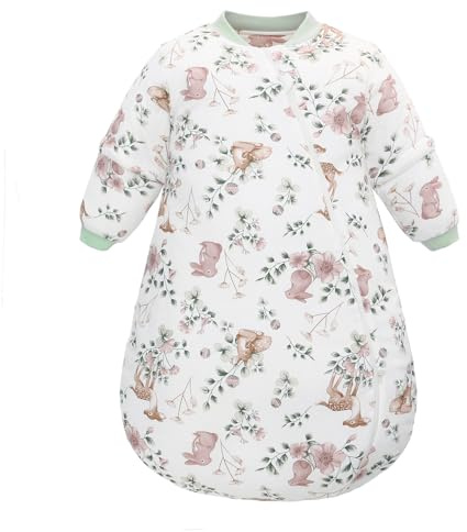 LAT Saco Dormir Bebé 2.5 TOG, 100% Algodón Saco de Dormir para Bebé de Invierno con Mangas Desmontables, Manta de Invierno para Bebé Niños (Conejo y Ciervo, L)