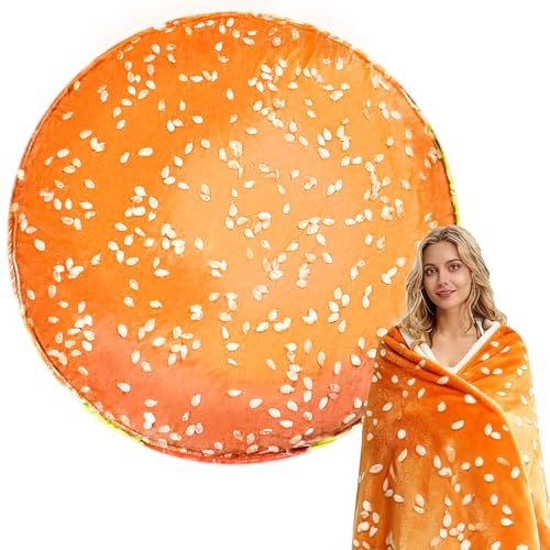 SingingWang Coperta Hamburger, Plaid Divano Originale, Plaid Caldo Singolo, Coperta Pelosa Flanella Calda Invernale, Motivo Hamburger Ciambella, 120 cm, Rotonda, Leggera, Morbida e Soffice (A, 120)