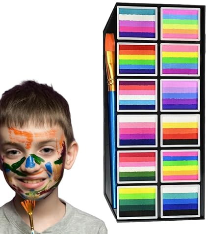 Face Paint - Body Painting Kit 12 Colors, Water-Based Makeup Palette, Smudge-Proof Washable Design, Vibrant Pigments for Adults, Kids, Girls, Women, Men, Includes Brush Markers, Quality for Halloween