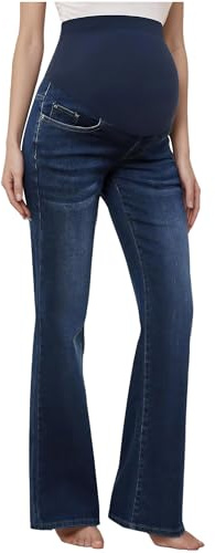 YEAHDOR Jeans Premaman Morbidi a Gamba Larga Donna Flare Jeans a Vita Alta Pantaloni a Zampa di Elefante Pantaloni a Palazzo per La Gravidanza Jeggings alla Moda Blu Scuro S