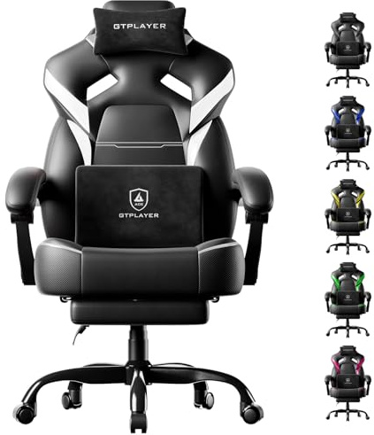 GTPLAYER Big and Tall Gaming Chair for Adults, Ergonomic Office Chair with Footrest, Heavy Duty 350 lbs Capacity, High Back
