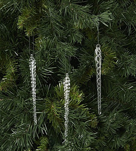 Gisela Graham BAUBLES GLASS ICICLE HANGING ORNAMENTS BOX OF SIX 14CM