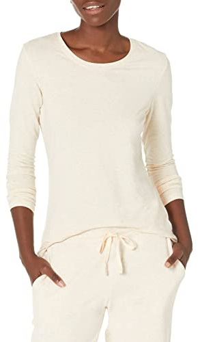 Amazon Essentials Camiseta de Cuello Redondo y Manga Larga de Corte Estándar (Disponible en Tallas Grandes) Mujer, Avena Mezcla, M