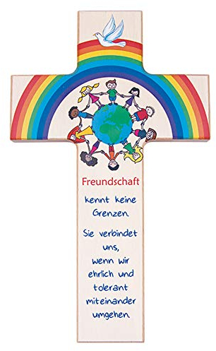 FRITZ COX® - Kinder- Holzkreuz: 'Freundschafts-Kreis' 15 cm - tolles Präsent für Jungen & Mädchen für Kindergarten oder Einschulung