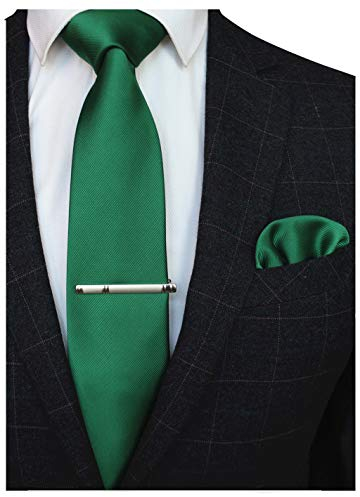 JEMYGINS Seide Krawatte Krawatten und Einstecktuch mit krawattenklammer Set für Herren Seidenkrawatten Hochzeit Schlips,Grün