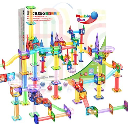 PicassoTiles 150pc Magnetic Marble Run Track Set STEM Construction Toy with Slides Ramps and Tubes Educational Magnet Tile Building Kit Kids Age 3 Plus Learning Gift for Boys Girls Preschool PTG150