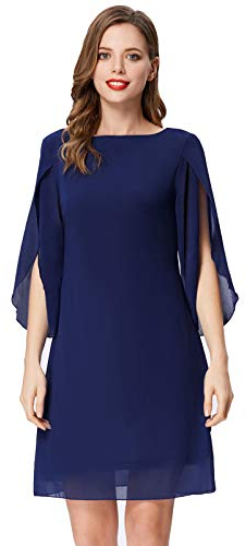 GRACE KARIN Robe Eté Femme en Mousseline à Col Rond et Manches Longues 3/4 Design Fendue Cocktail et Soirée CL010888-6_M,Violet-a